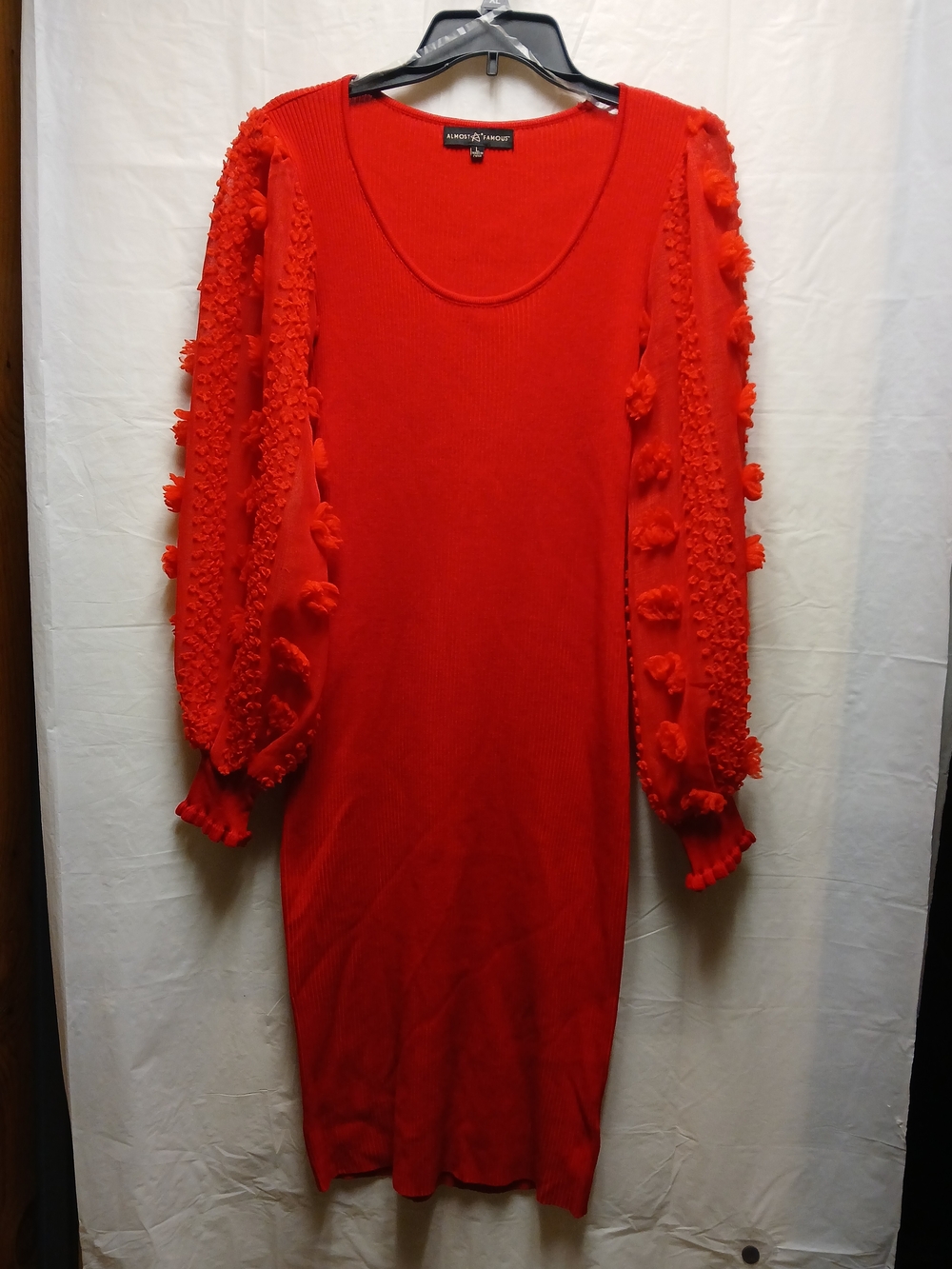 Almost Famous Red Textured-Sleeve Knit Dress